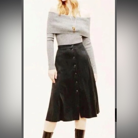 Aritzia Wilfred Black Vegan Suede Gaudin Midi Skirt 00 - Picture 1 of 9